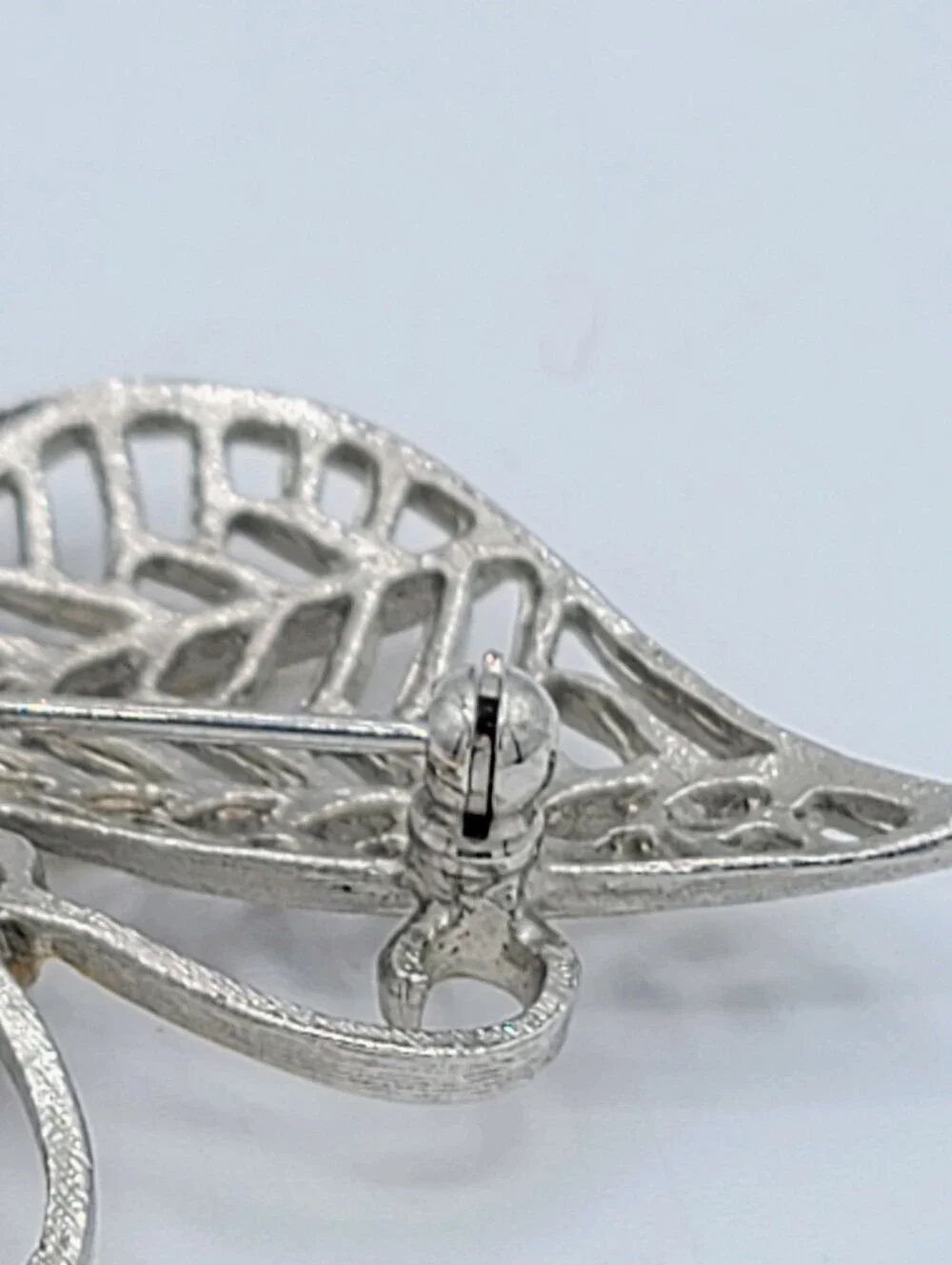 Avon Butterfly Brooch Two Tone Gold Silver Openwork Blue Rhinestone Eyes Vintage
